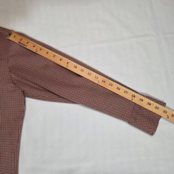 VINTAGE MENS MEDIUM 60'S 70'S POLY HEAVY LS SHIRT WING COLLAR PLAID GRAY SALMON - Picture 8 of 8